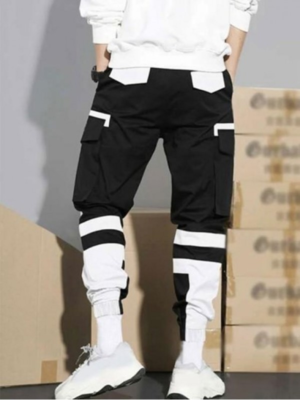 Colorblock Flap Pocket Beam Feet Cargo Pants