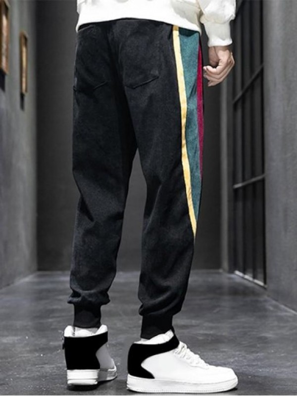 Color Spliced Corduroy Drawstring Jogger Pants