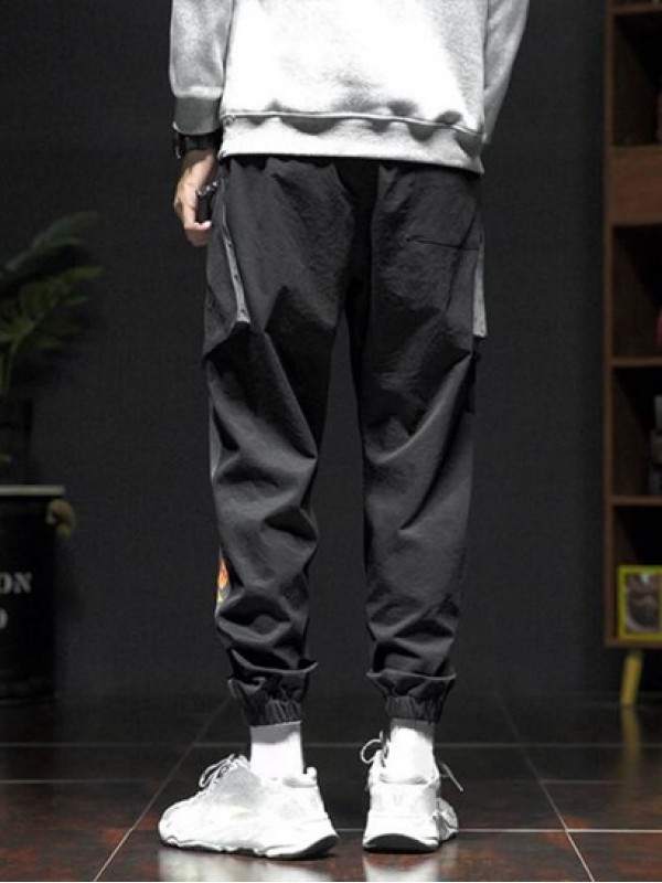 Colorblock Letter Print Cargo Techwear Pants