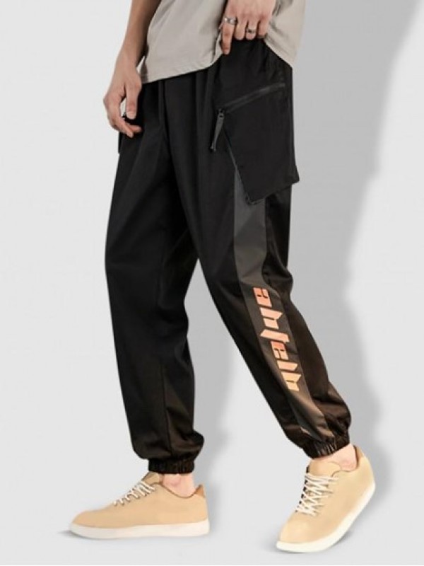 Zipper Pocket Design Letter Printed Cargo Jogger Pants