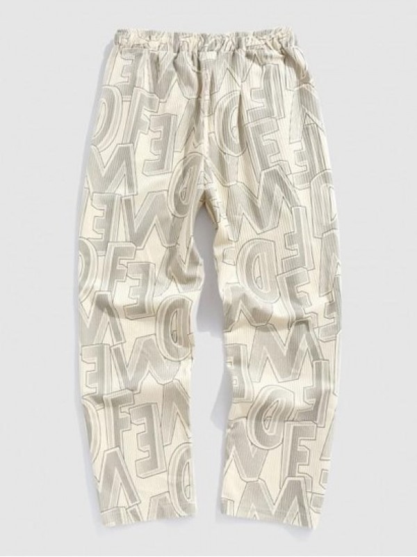 Letter Printed Textured Corduroy Pants