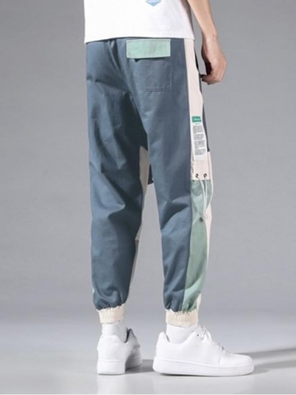 Multi-pocket Design Colorblock Cargo Pants