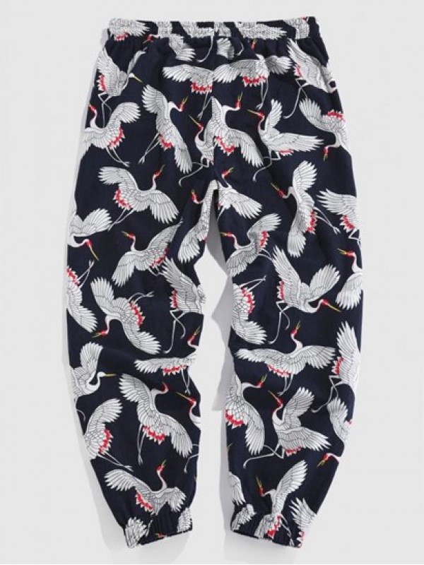 Flying Crane Print Pants