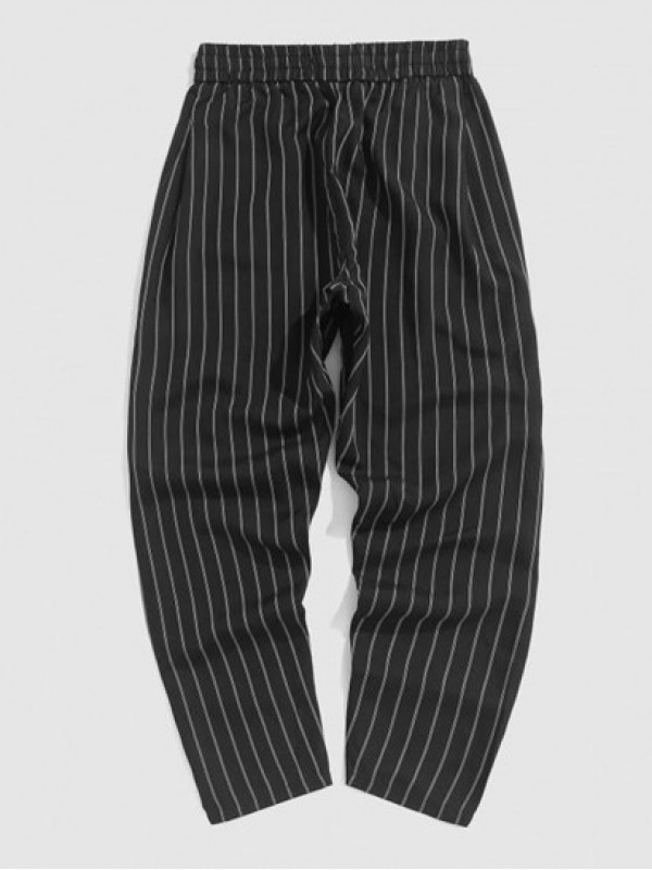 Pinstripe Pattern Drawstring Casual Pants