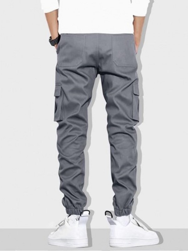 Solid Color Pockets Beam Feet Streetwear Cargo Pants