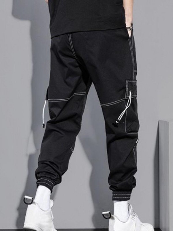 Multi-pocket Solid Color Topstitching Streetwear Cargo Pants