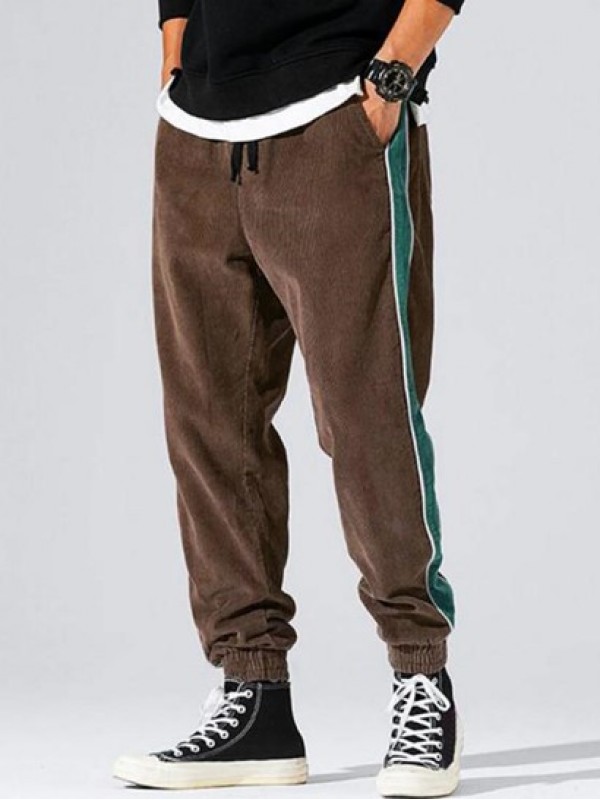 Colorblock Corduroy Drawstring Jogger Pants