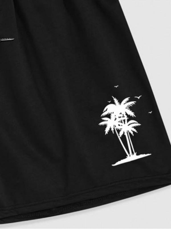 Japanese Character Coconut Palm Graphic Shorts