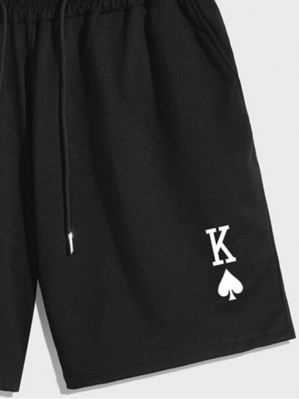 Playing Card Pattern Drawstring Streetwear Sports Shorts