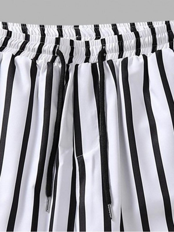 Vertical Striped Pattern Casual Drawstring Shorts