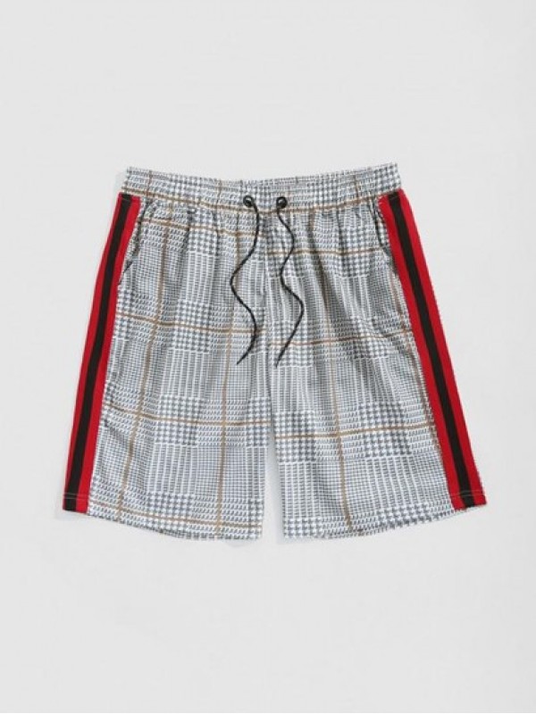 Houndstooth Print Drawstring Casual Shorts