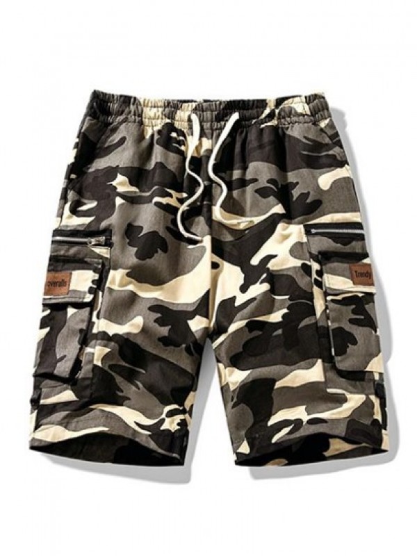 Zipper Multi-pocket Design Drawstring Cargo Shorts