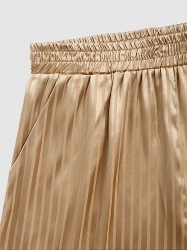 Vertical Stripe Silky Satin Shorts