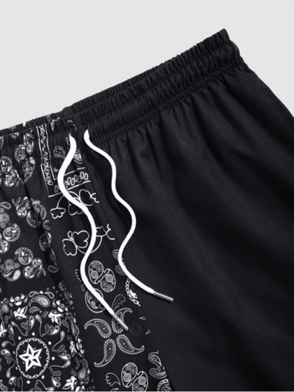 Japanese And Paisley Pattern Drawstring Beach Shorts