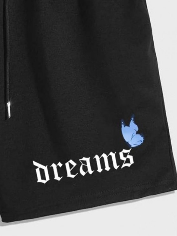 Drawstring Cotton Butterfly DREAMS Graphic Sweat Shorts