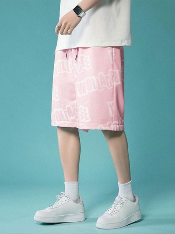 Contrast Letter Print Drawstring Shorts