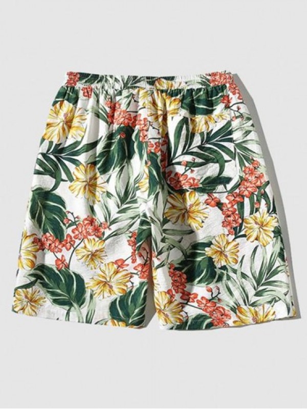 Floral Print Drawstring Casual Beach Shorts