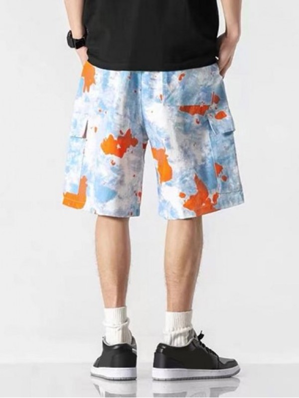 Tie Dye Print Applique Detail Streetwear Cargo Shorts