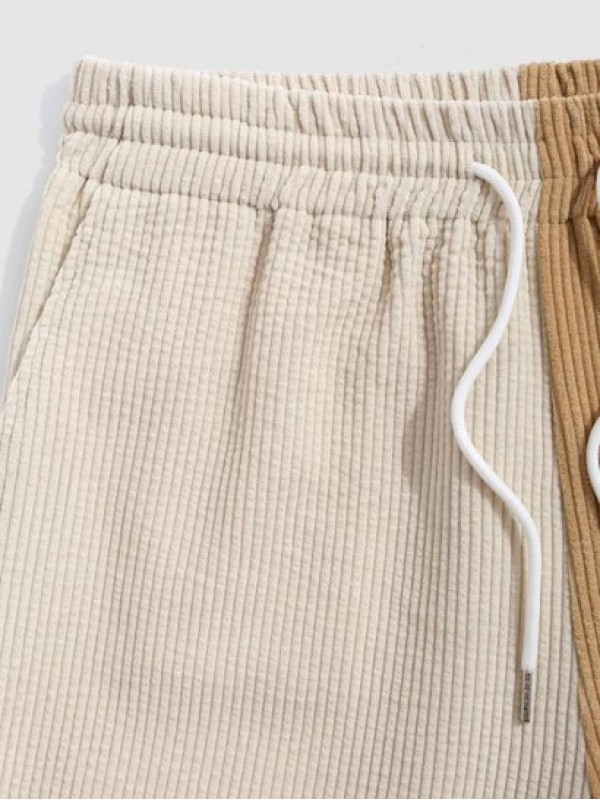 Two Tone Color Drawstring Corduroy Shorts