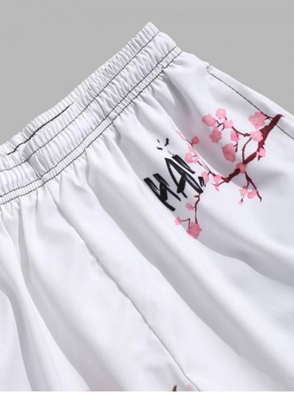 Flower Flying Crane Print Beach Shorts