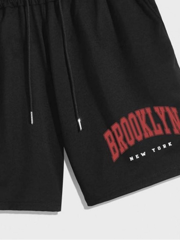 BROOKLYN Letter Printed Casual Drawstring Shorts