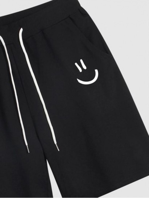 Smile Face Graphic Streetwear Cotton Sweat Shorts