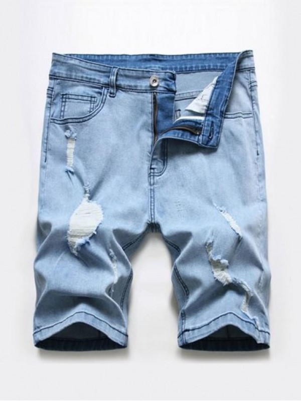 Zipper Fly Distressed Denim Shorts