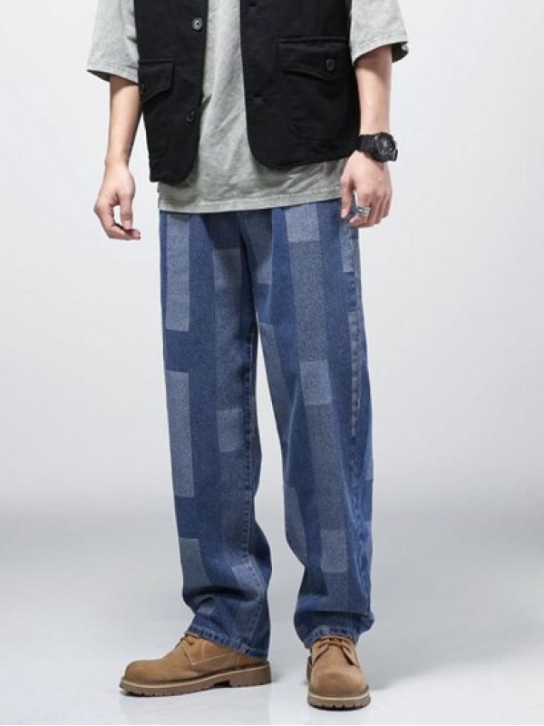 Y2K Aesthetic Geometric Print Straight Leg Jeans