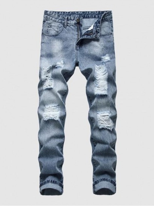 Zip Fly Ripped Jeans