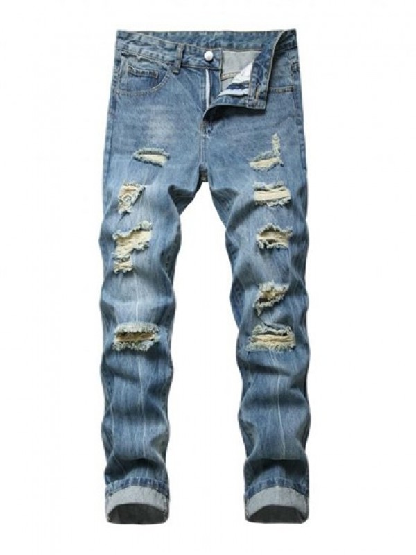 Zip Fly Distressed Jeans