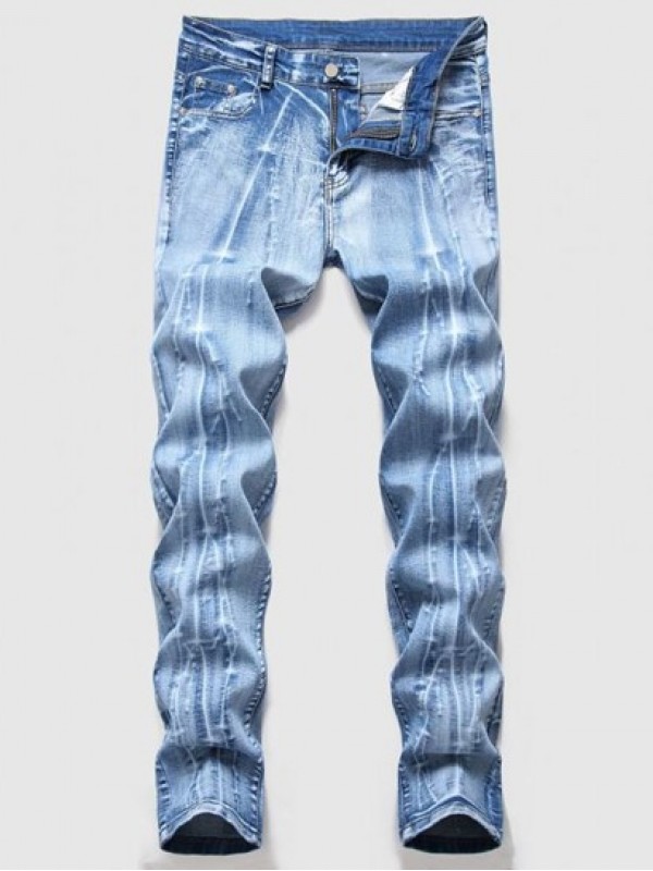 Branch Pattern Light Wash Jeans