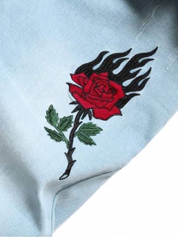 Ripped Rose Embroidered Skinny Jeans