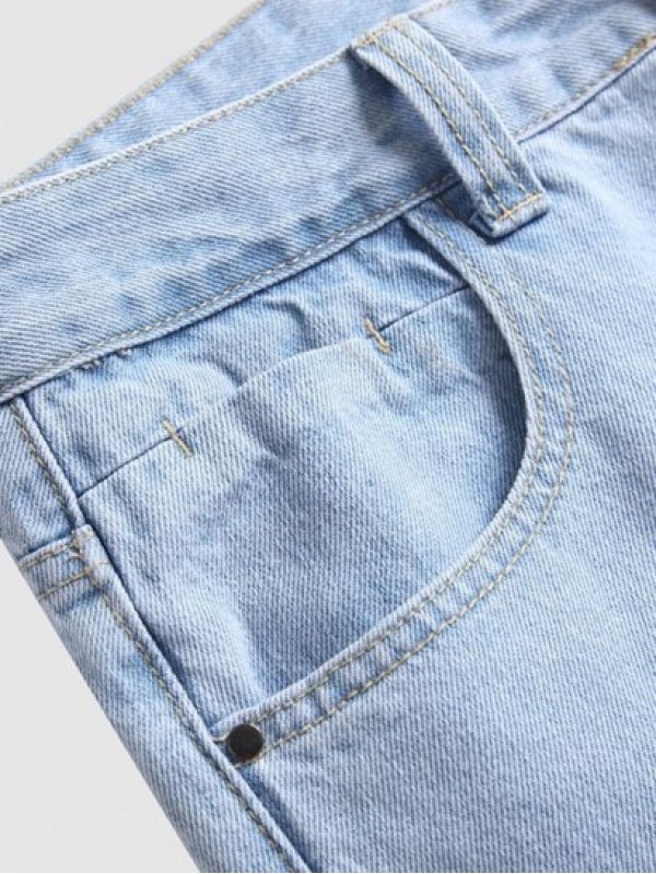 Hidden Zipper Ripped Light Wash Jeans