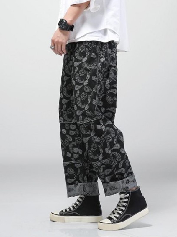 Y2K Aesthetic Paisley Flower Print Straight Leg Jeans