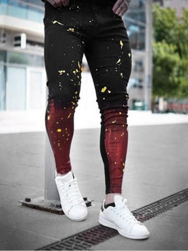 Colorblock Splash Paint Pattern Casual Jeans