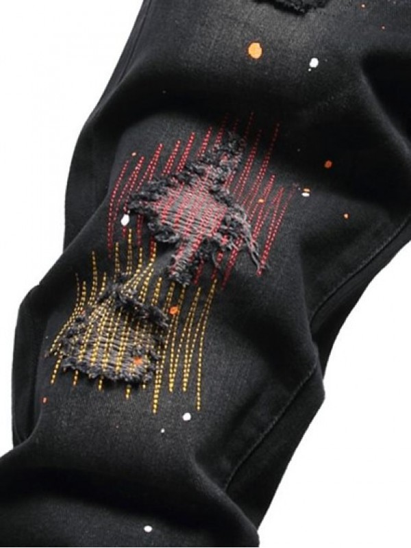 Frayed Splatter Drippy Jeans