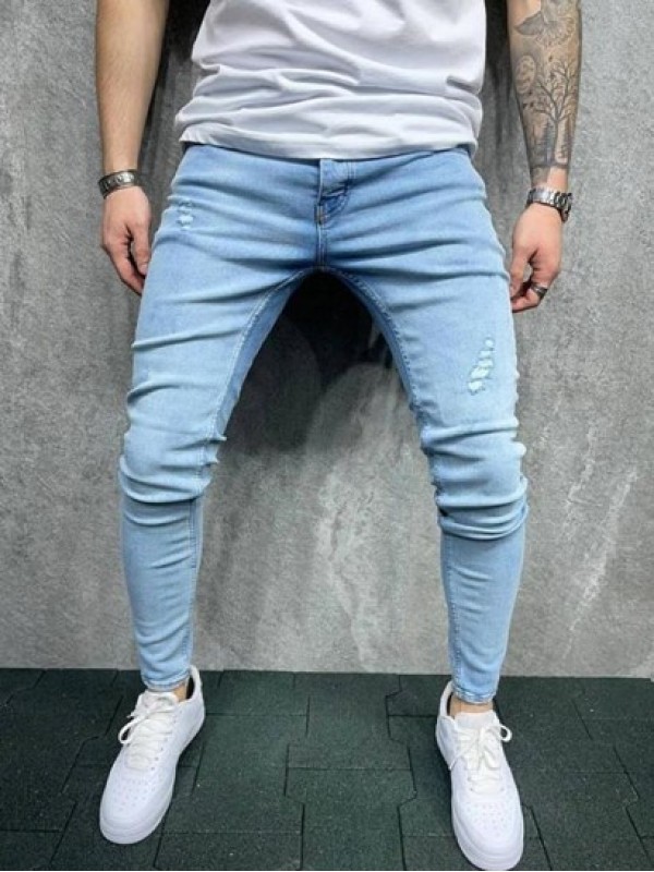 Light Wash Ripped Detail Casual Jeans