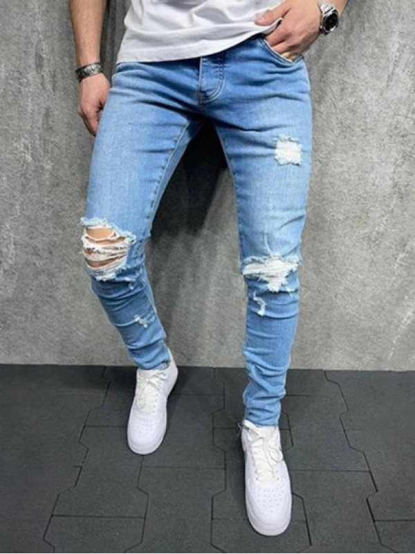 Distressed Frayed Slim Fit Tapered Jeans