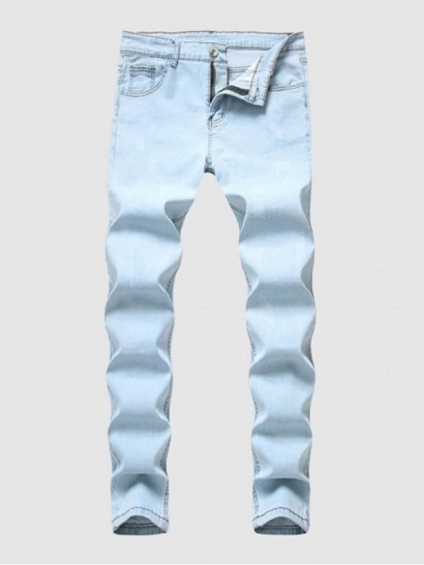 Zipper Fly Frayed Jeans