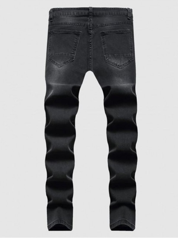 Destroyed Straight Leg Zipper Fly Jeans