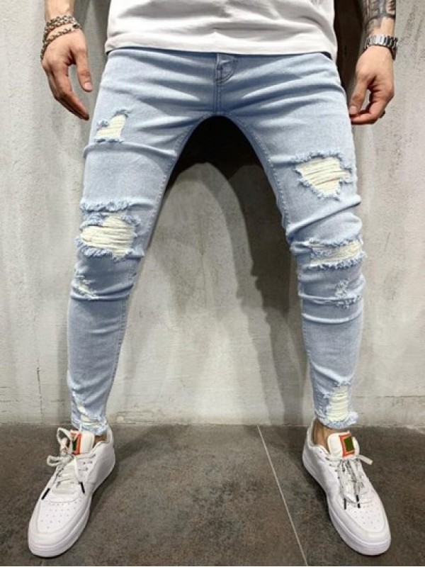 Casual Ripped Frayed Tapered Jeans