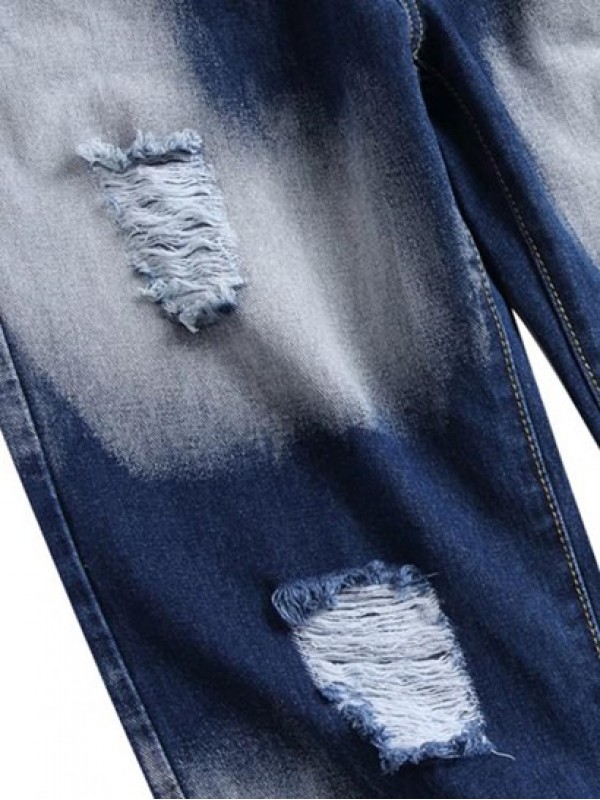 Faded Ripped Zipper Button Denim Jeans