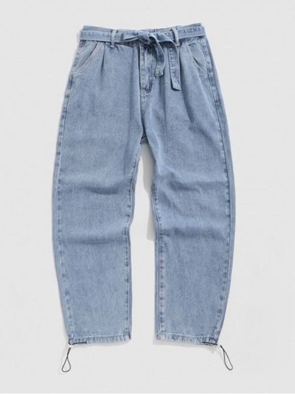 Drawstring Legs Loose Fit Straight Baggy Jeans