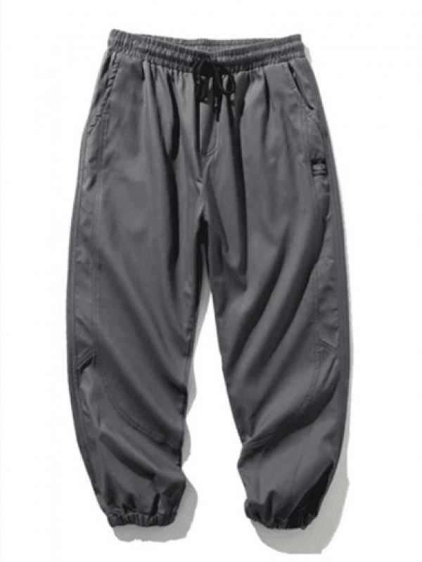 Letter Patched Contrast Drawstring Jogger Pants