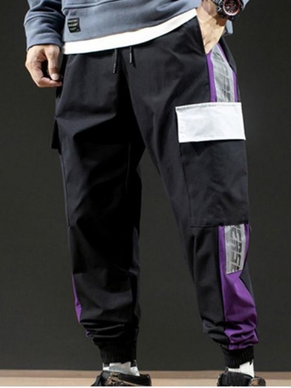 Letter Print Contrast Cargo Jogger Techwear Pants