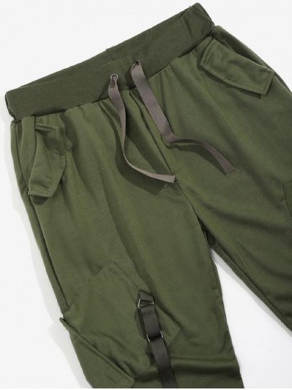 Ribbon Pockets Long Elastic Sport Cargo Techwear Pants