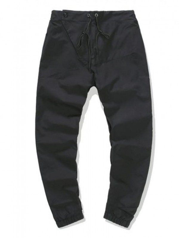 Button And Zipper Embellish Solid Color Jogger Pants