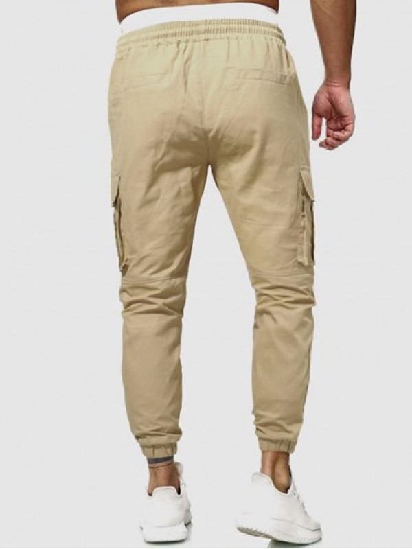 Solid Color Drawstring Pockets Cargo Pants