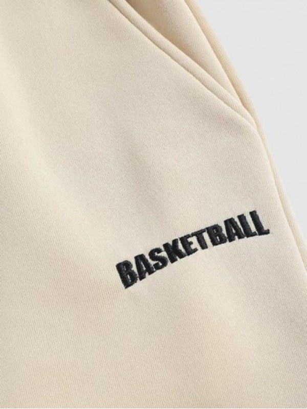 Letter BASKETBALL Embroidered Fleece-lined Sweatpants