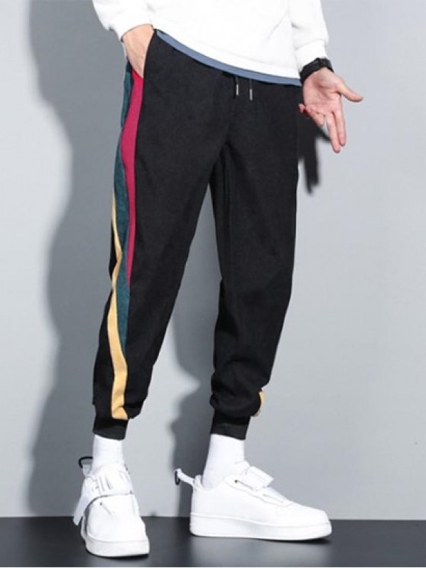 Color Spliced Corduroy Drawstring Jogger Pants